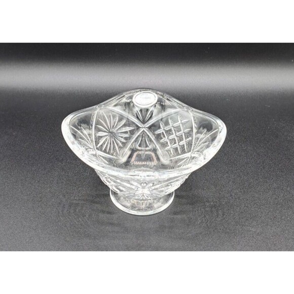 GORHAM Czech Floral & Fence Square Crystal Bowl Candy Dish (Small) 5" Clear - Picture 1 of 9